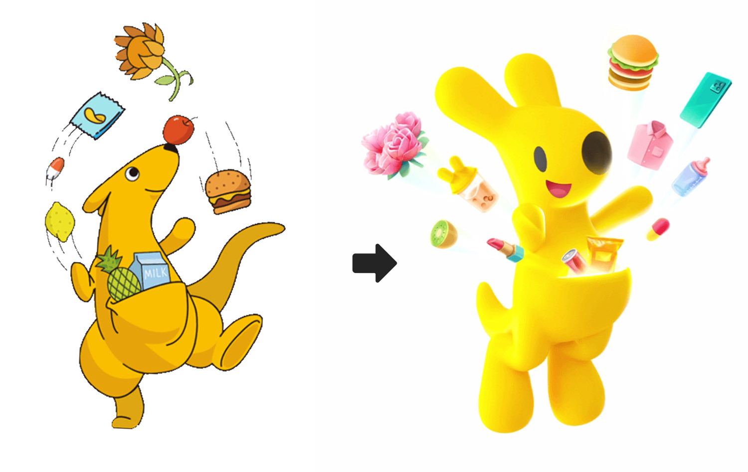 圖右為最新版的3D袋鼠形象 